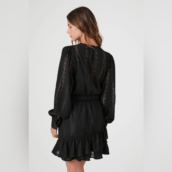 Black Dress Lace Eyelet Mini Dress - Picture 4 of 4